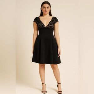 vintage 90s VICTOR COSTA NAHDREE dress cocktail fit flare lace party black 4